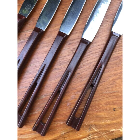 Stanhome Bakelite Kitchen Table Knives Stainless Steel Set of 6 Vintage - Picture 4 of 9